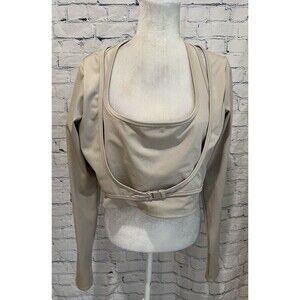 Nova Sport Women’s Beige Halter Athletic Crop Long Sleeve Size M/L